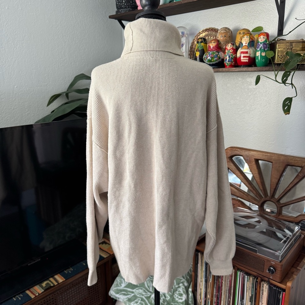 Free People Oversized Ribbed Knit Cream Turtleneck Sweater - Picture 5 of 7